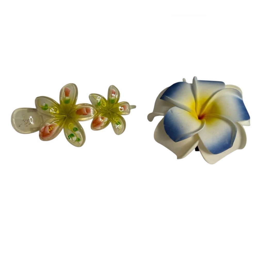 Set of 2 Floral Hawaiian Plastic Hair Clips NWOT